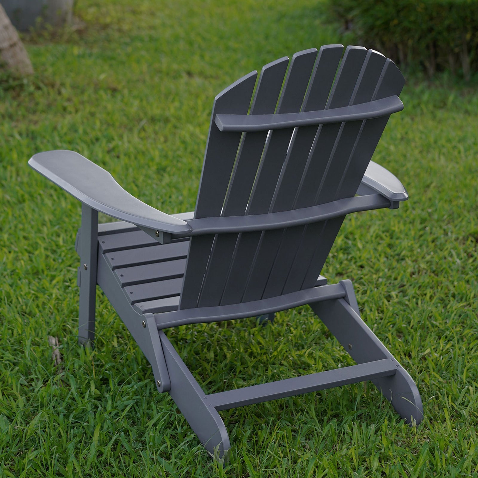 Merry Products Acacia Hardwood Flat Folding Adirondack Patio Chair, Gray (Used) - VMInnovations