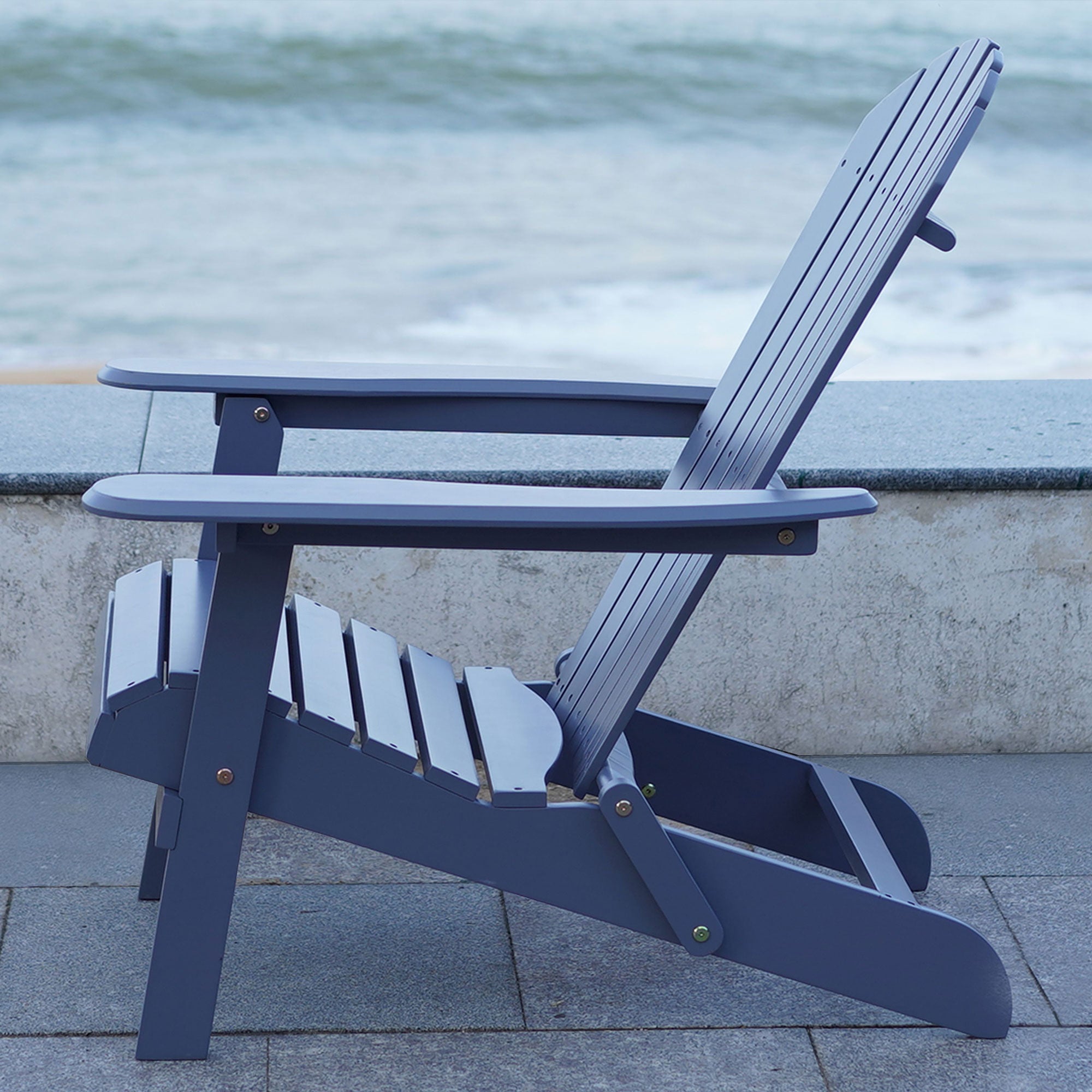 Merry Products Acacia Hardwood Flat Folding Adirondack Patio Chair (Open Box) - VMInnovations