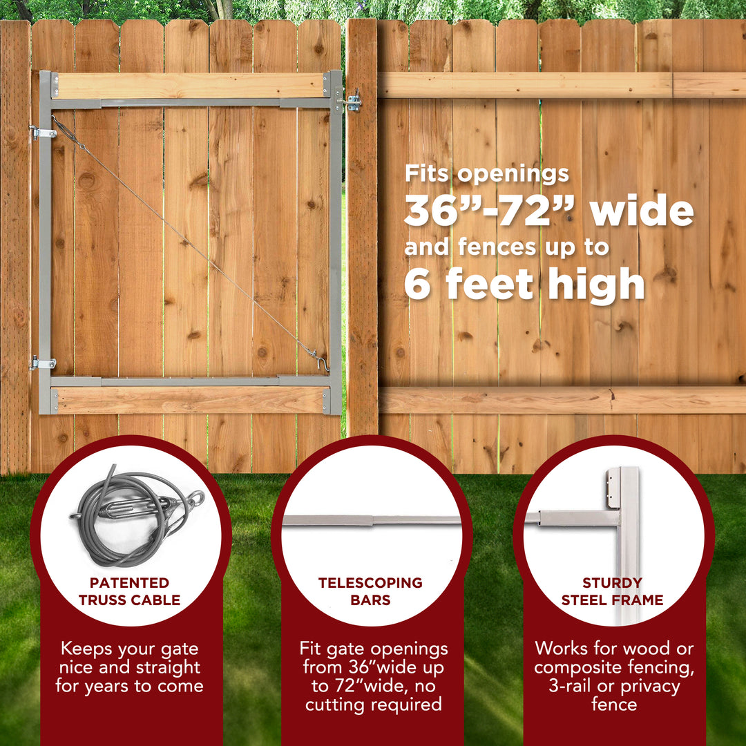 Adjust-A-Gate Steel Frame Gate Building Kit, 36"-72" Wide Opening Up To 6' High