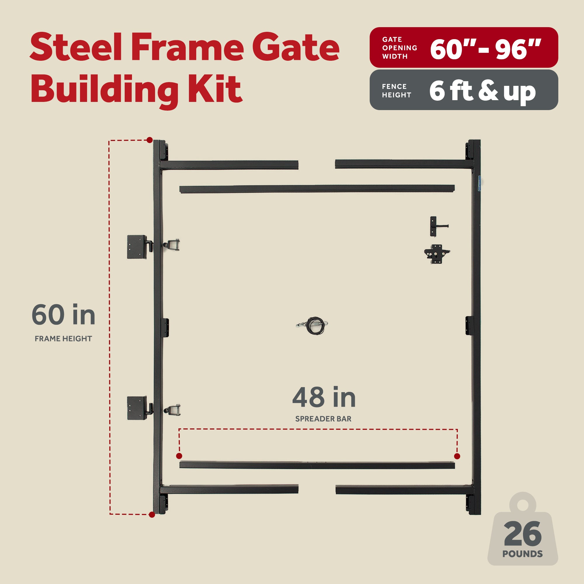 Adjust-A-Gate Steel Frame Gate Building Kit, 60"-96" Wide, 6' High (4 Pack)