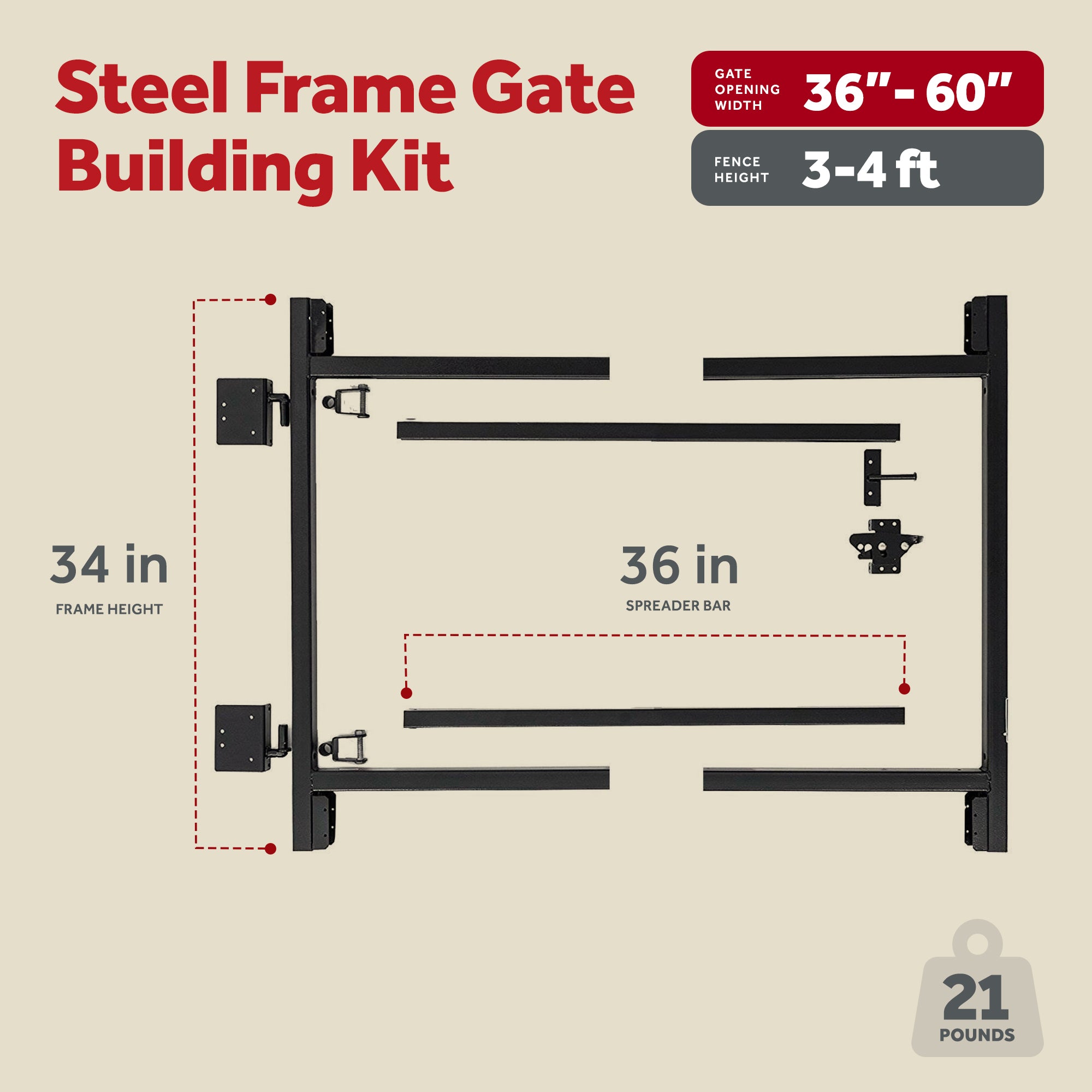 Adjust-A-Gate Steel Frame Gate Building Kit, 36"-60" Wide Opening Up To 4' High (Refurbished)