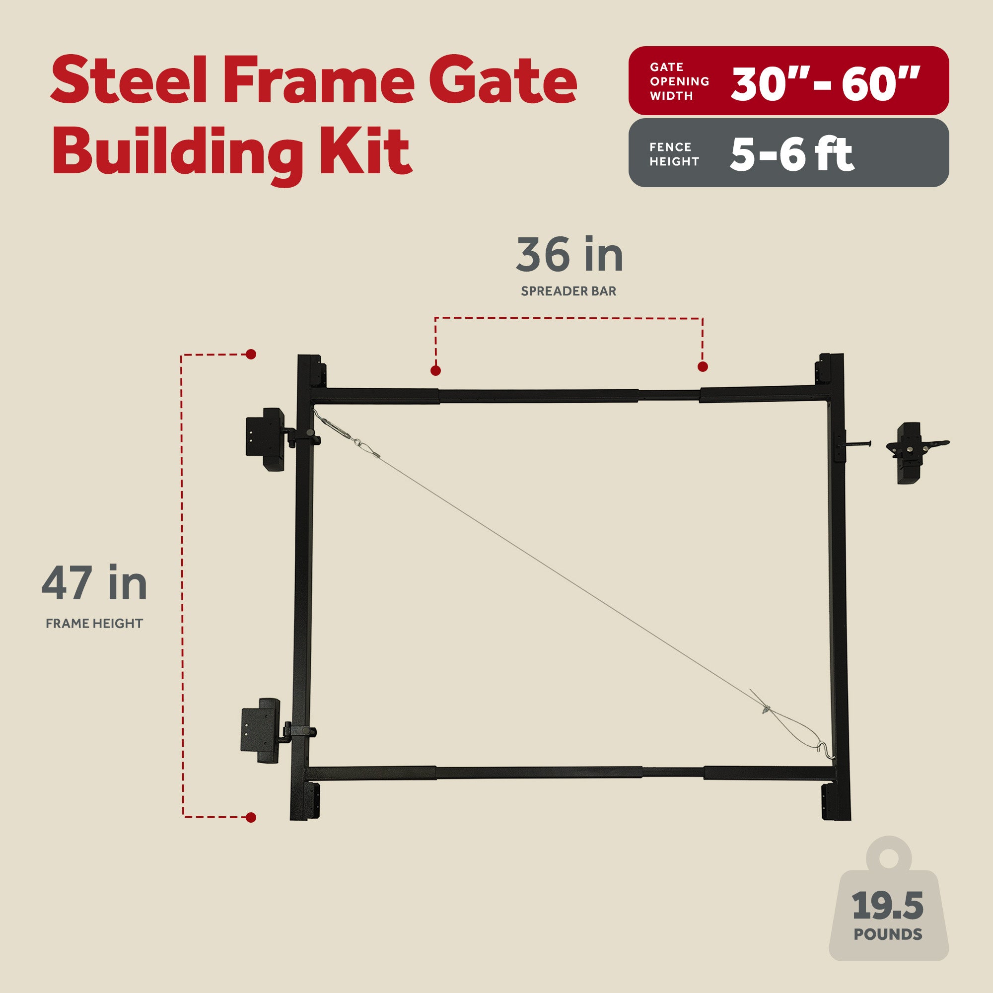 Adjust-A-Gate Steel Frame Gate Kit, 36"-60" Wide Opening Up To 5' High(Open Box)