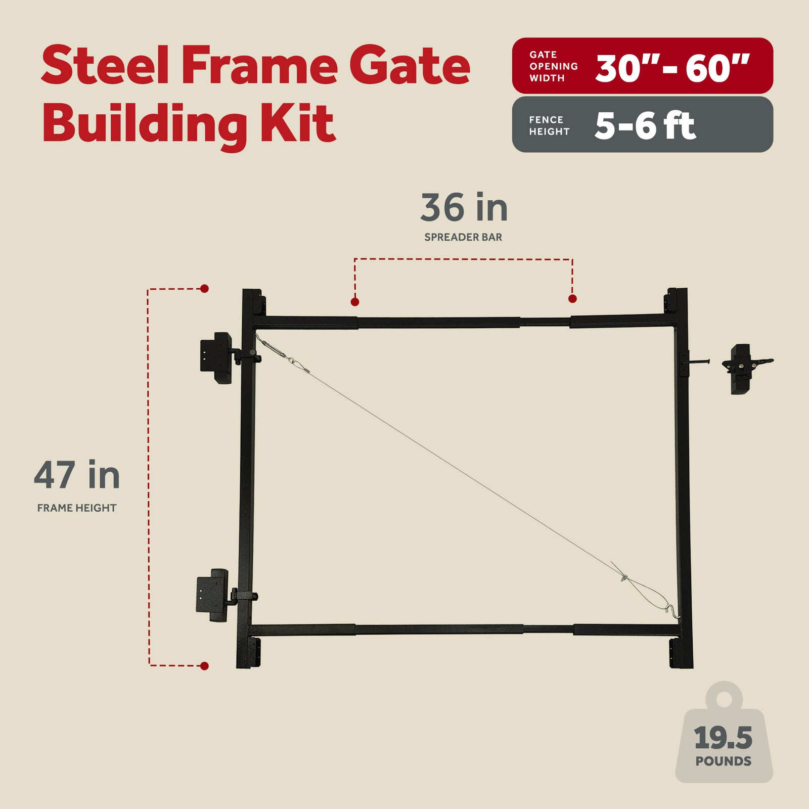 Adjust-A-Gate Steel Frame Gate Building Kit, 36"-60" Wide Opening Up To 5' High - VMInnovations