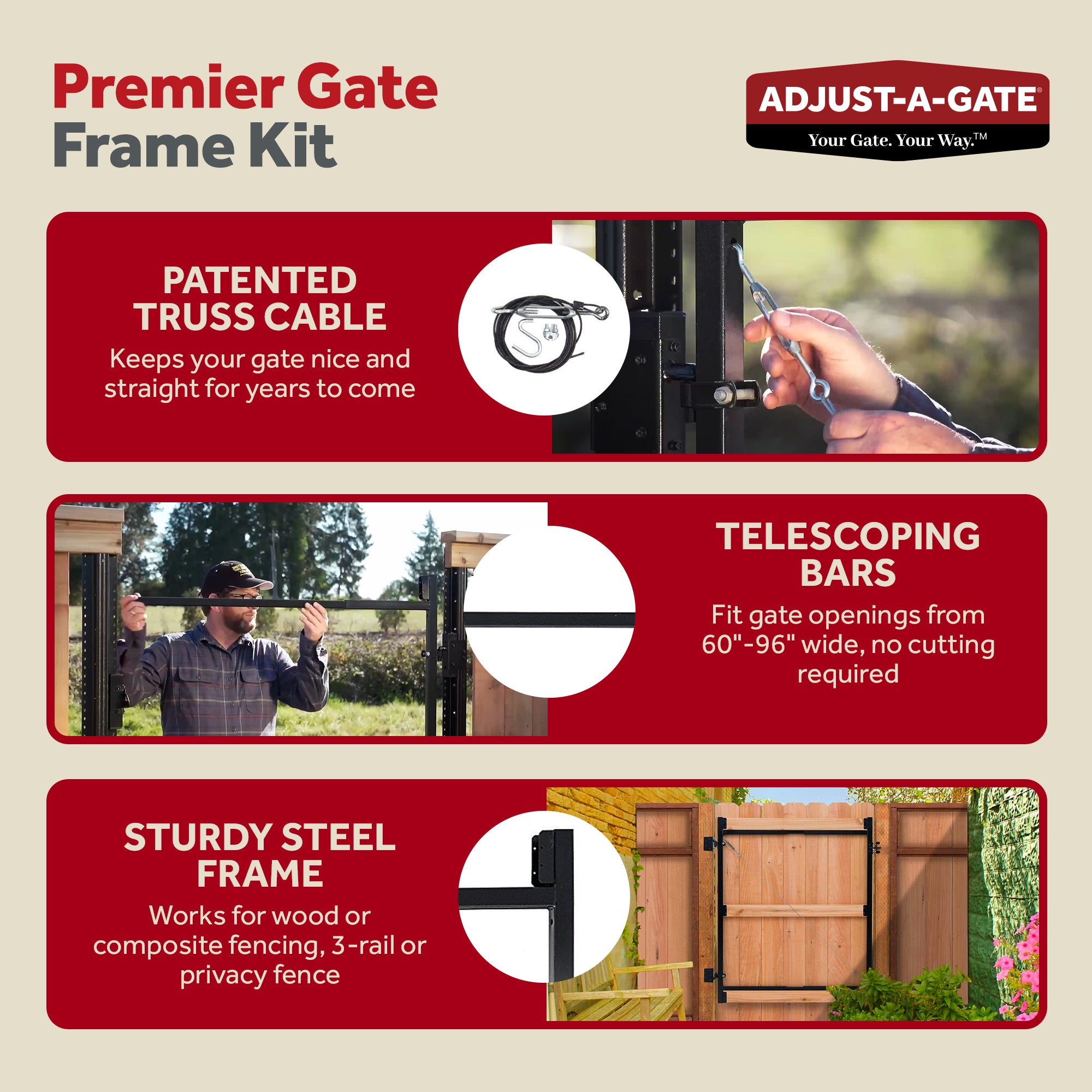 Adjust-A-Gate Steel Frame Gate Building Kit, 60"-96" Wide, 6' High (4 Pack)