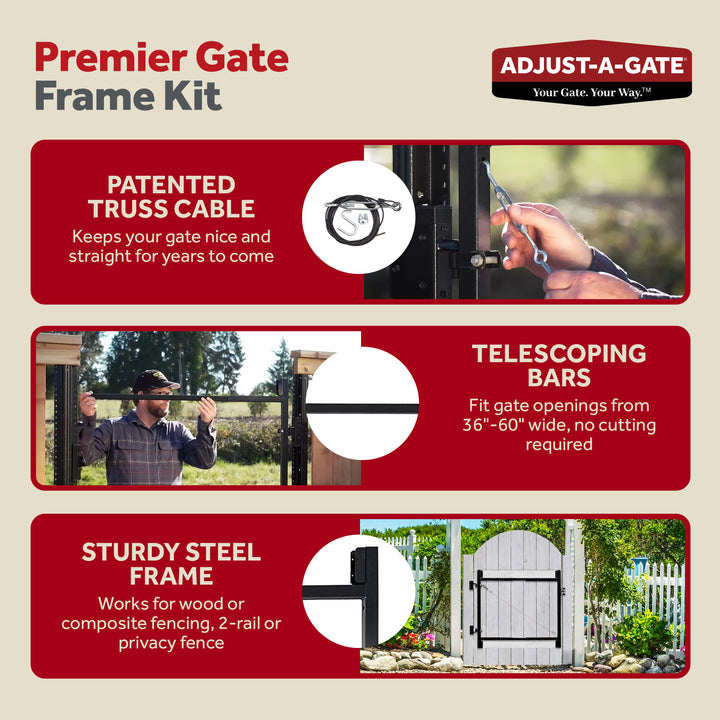 Adjust-A-Gate Steel Frame Gate Kit, 36"-60" Wide Opening Up To 4' High(Open Box) - VMInnovations