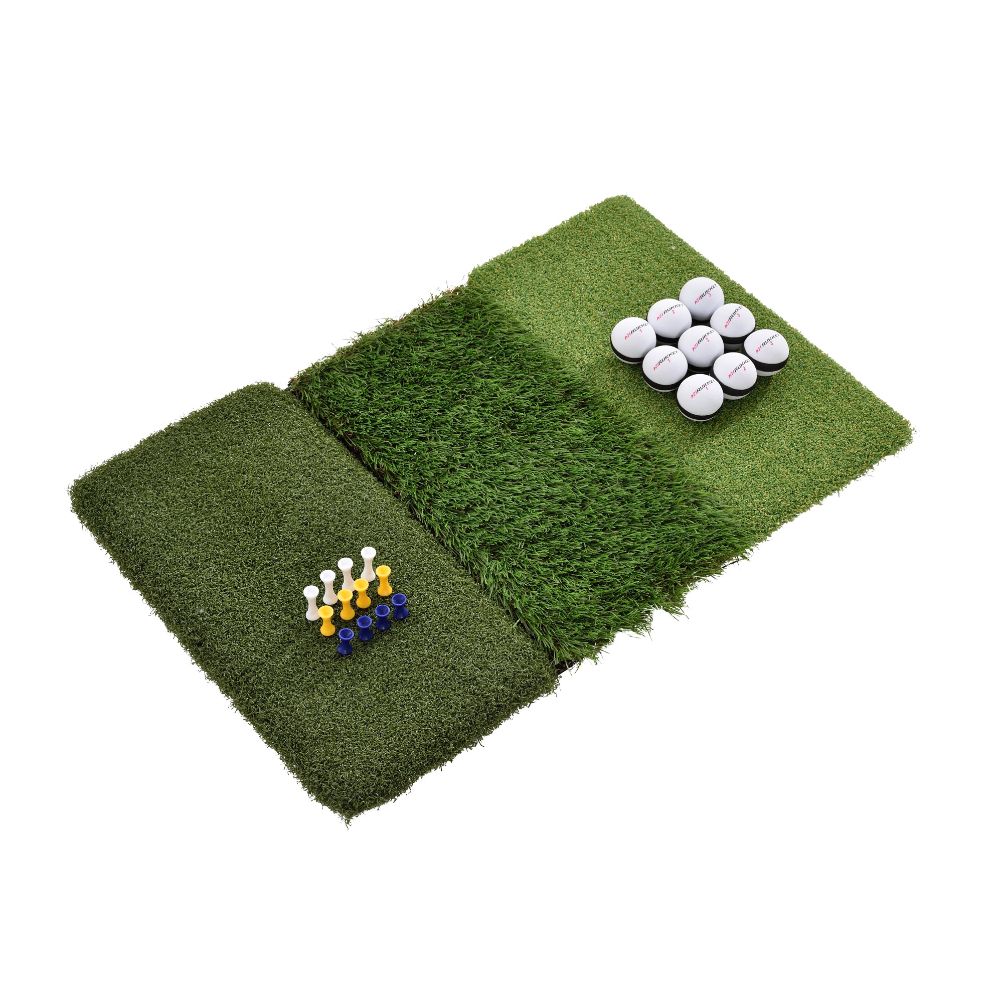 Rukket Sports Tri-Turf Golf Portable Hitting Practice Turf Mat with Tees & Balls