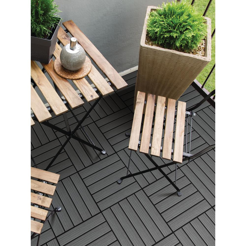 AURA 12" x 12" Premium Polymer Outdoor Patio Deck Tile, Driftwood Gray (6 Pack)