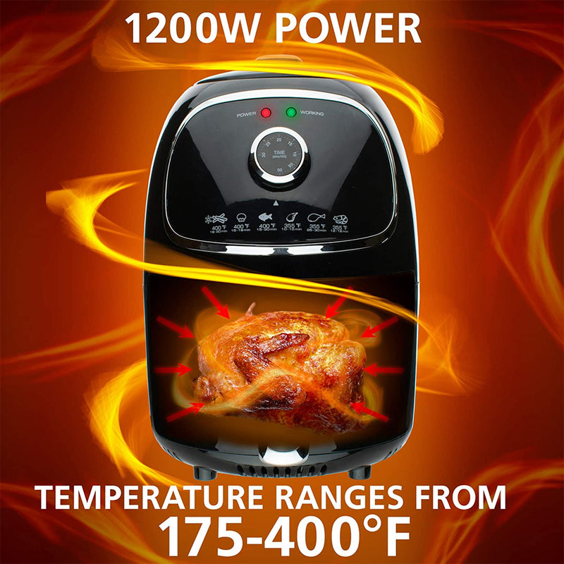 Brentwood 2 Quart Small Electric Air Fryer w/ Timer & Temperature Control, Black