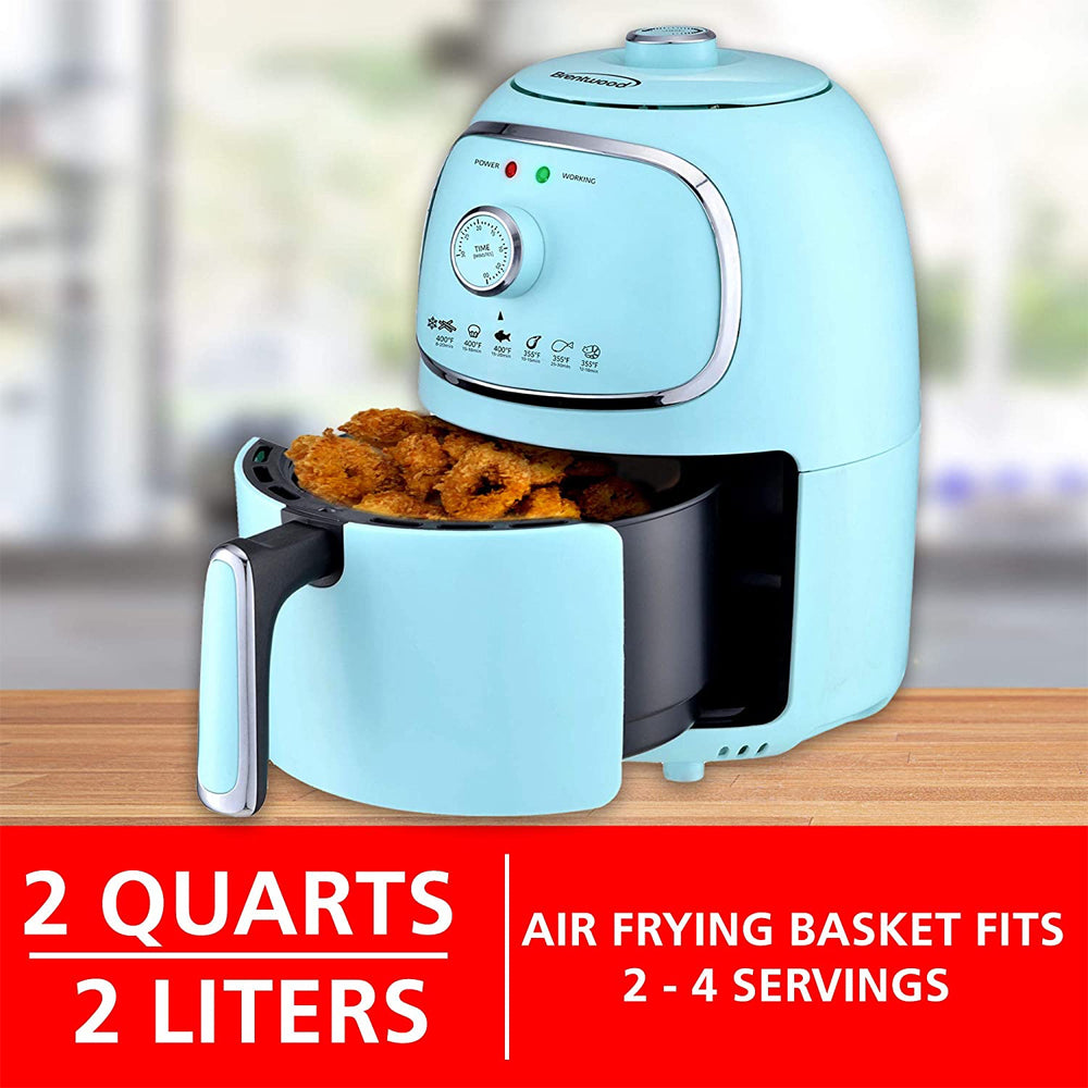 Brentwood 2 Qt Small Air Fryer w/ Timer & Temperature Control, Blue (Open Box) - VMInnovations