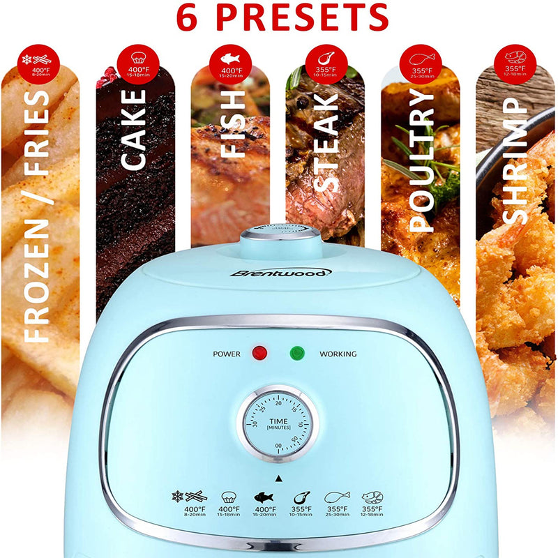 Brentwood 2 Quart Small Electric Air Fryer w/ Timer & Temperature Control, Blue