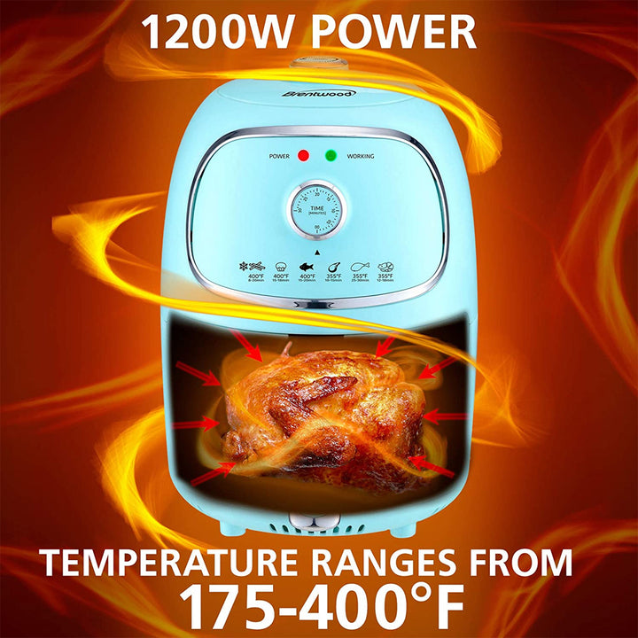 Brentwood 2 Qt Small Air Fryer w/ Timer & Temperature Control, Blue (Open Box)