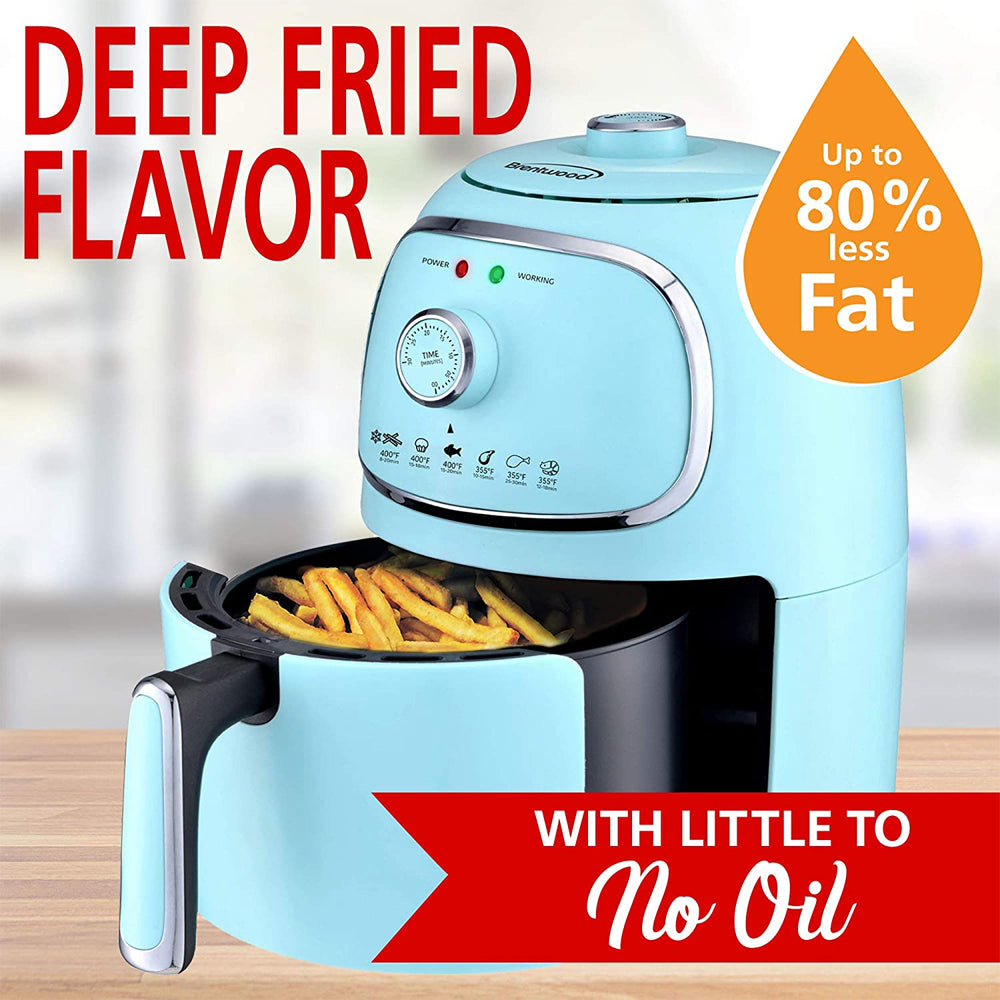 Brentwood 2 Qt Small Air Fryer w/ Timer & Temperature Control, Blue (Open Box) - VMInnovations