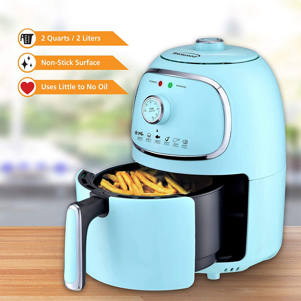 Brentwood 2 Qt Small Air Fryer w/ Timer & Temperature Control, Blue (Open Box)