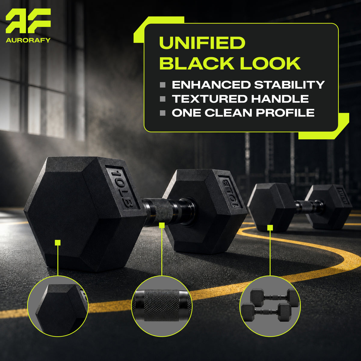 Aurorafy Hex Dumbells, Rubber Encased Strength Training Weight Set, 10 lb Pair