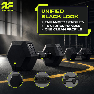 Aurorafy Hex Dumbells, Rubber Encased Strength Training Weight Set, 10 lb Pair