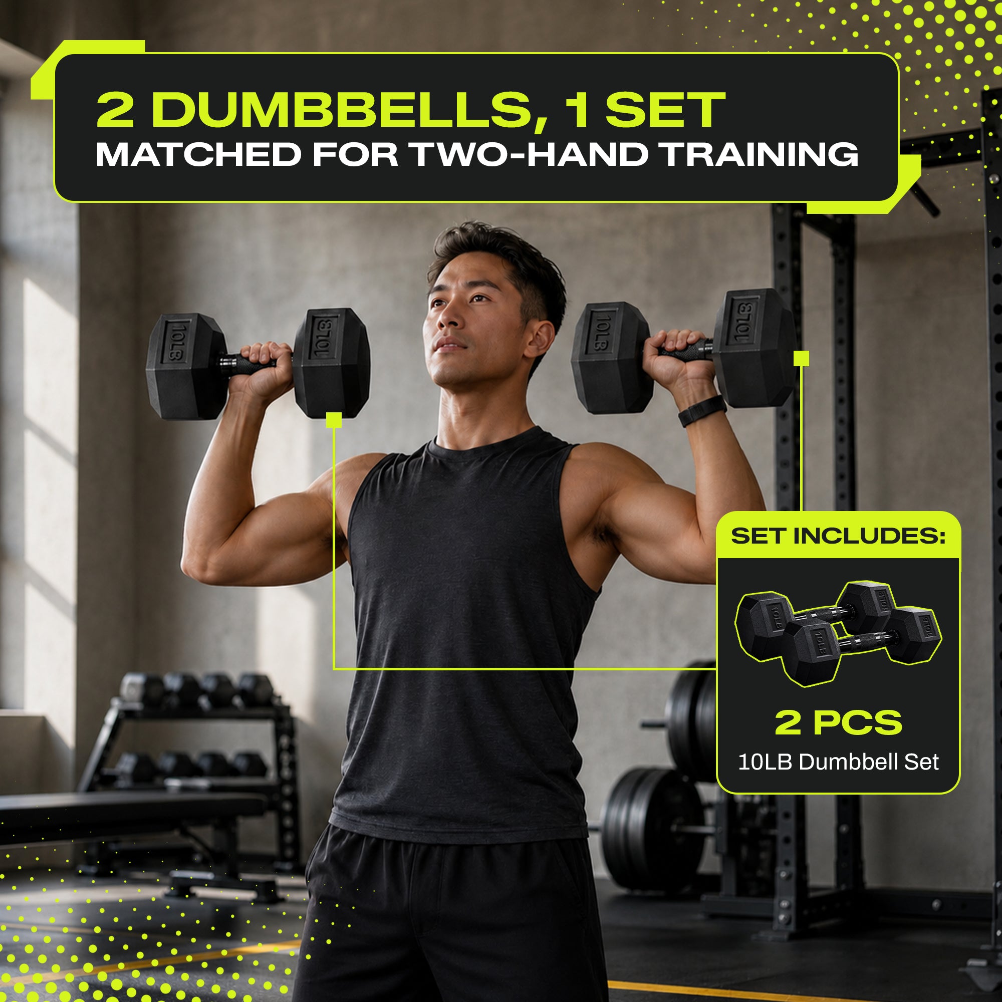 Aurorafy Hex Dumbells, Rubber Encased Strength Training Weight Set, 10 lb Pair
