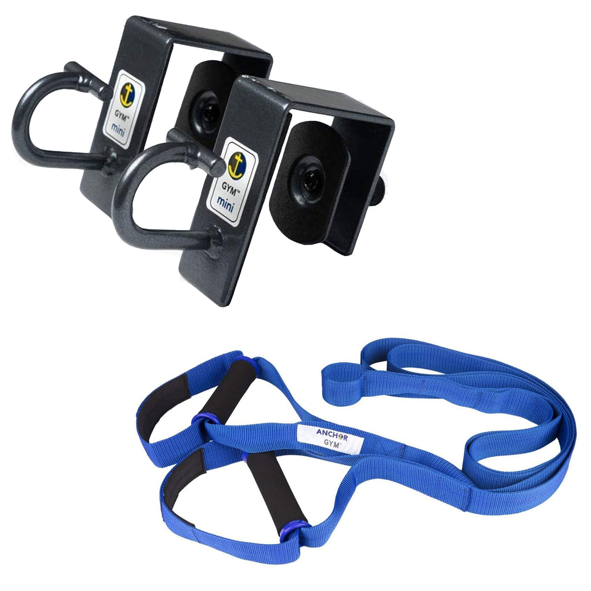Anchor Gym 2 Mini Steel Door Mounts Bundle with Adjustable Training Strap, Blue