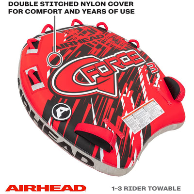 Airhead G-Force 3 Triple Rider Towable Inner Tube 1 to 3 Person Lake Raft, Red