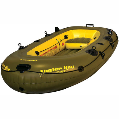 Airhead Angler Bay 4 Person Inflatable Fishing Boat Lake Pond Raft Float, Green