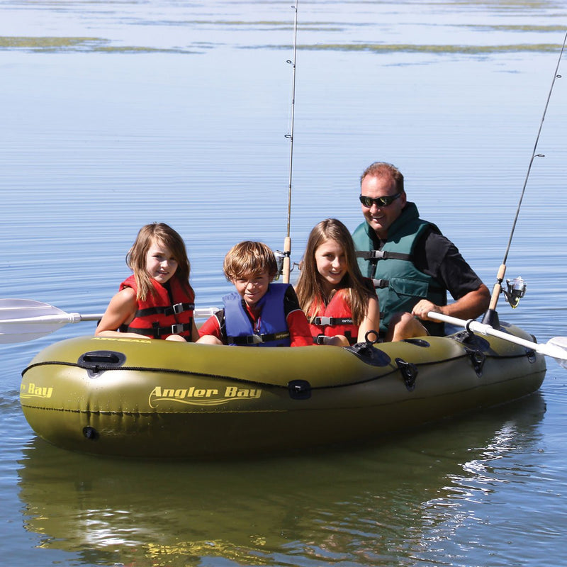 Airhead Angler Bay 4 Person Inflatable Fishing Boat Lake Pond Raft Float, Green