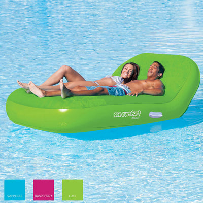 Airhead Sun Comfort Cool Suede Swimming Pool Double Chaise Lounge Float, Lime - VMInnovations
