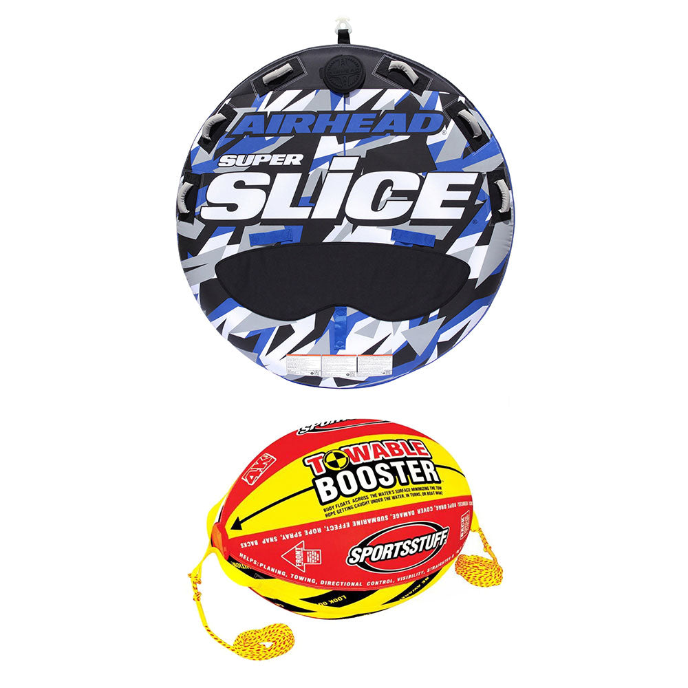 Airhead Super Slice Inflatable Triple Rider Towable Tube w/ Buoy Booster Ball
