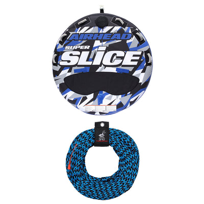 Airhead Super Slice Inflatable Towable Tube Water Raft w/ 60 Foot Towing Rope