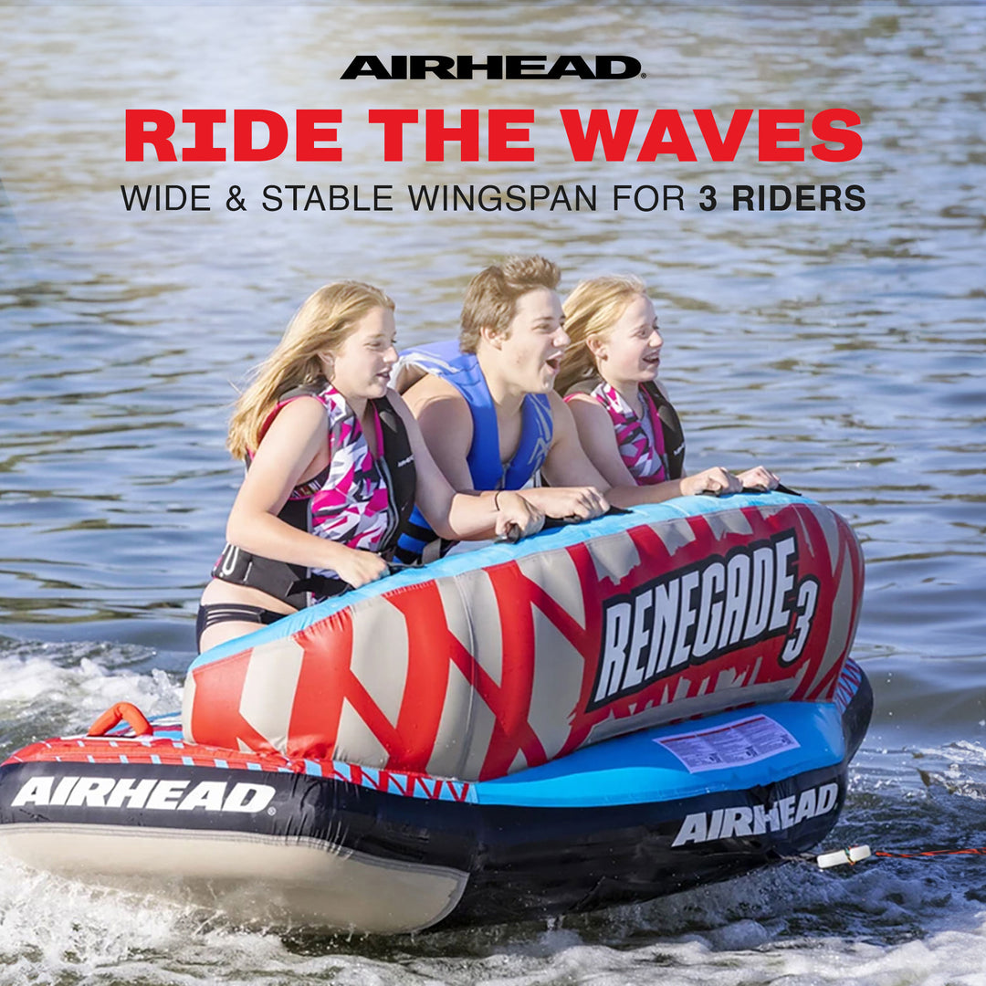 Airhead Renegade 3 Person Inflatable Towable Water Tube Kit w/ Boat Rope & Pump