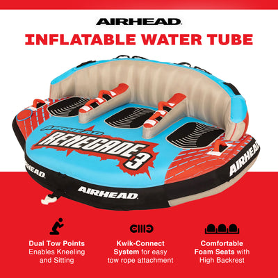 Airhead Renegade 3 Person Towable Water Tube Kit w/ Boat Rope & Pump (For Parts) - VMInnovations