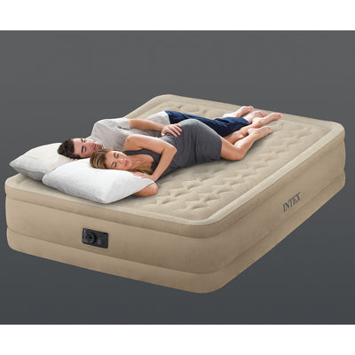 Intex Queen Ultra Plush Fiber-Tech Air Mattress Bed with Built-In Pump (Used)