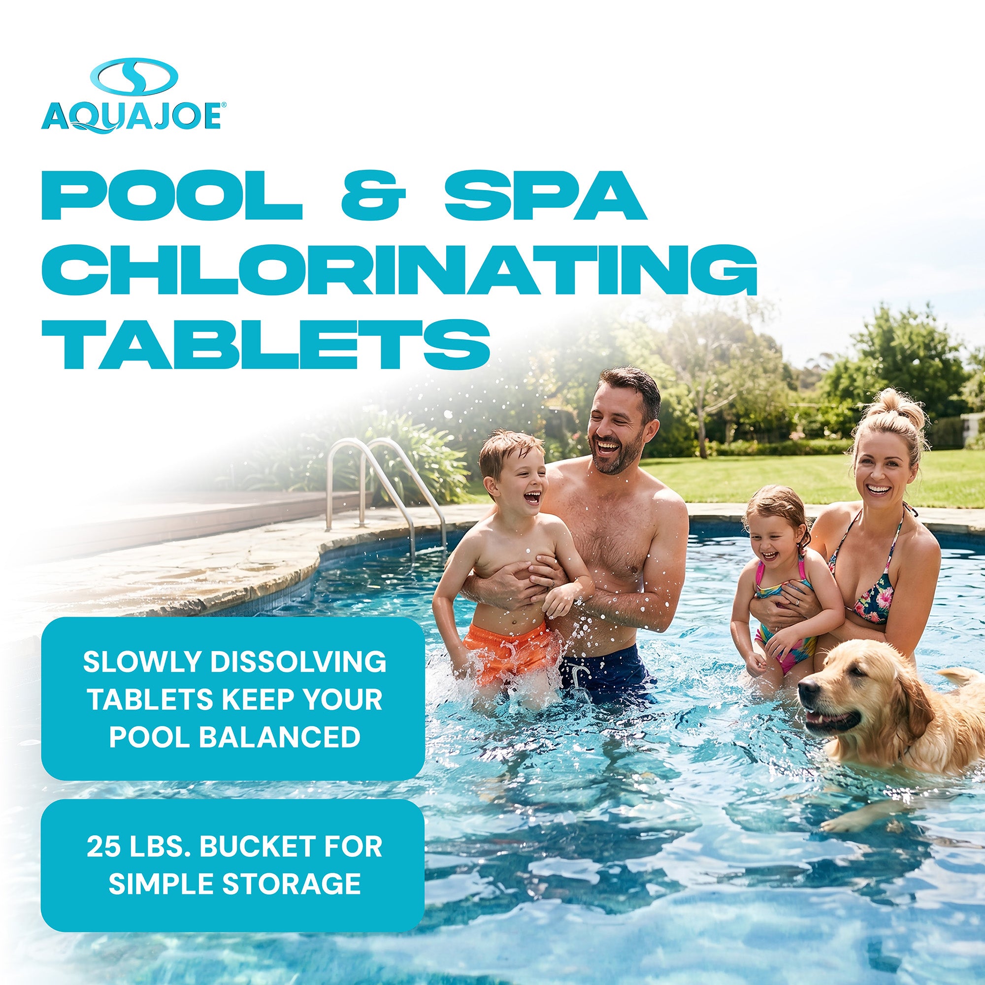 Aqua Joe Pool and Spa Chlorinating Tablets, 3-Inch, 90% Chlorine, 25 Lb Bucket - VMInnovations