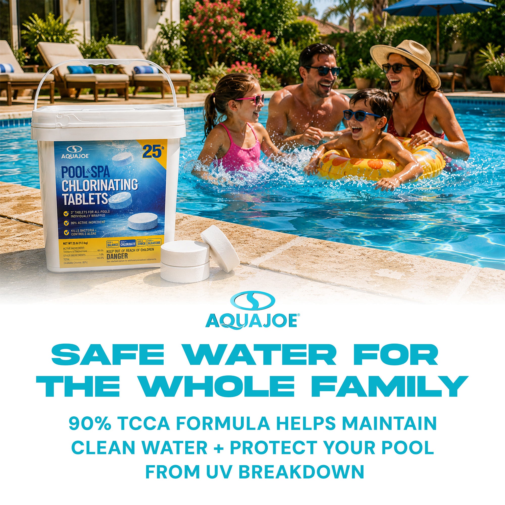 Aqua Joe Pool and Spa Chlorinating Tablets, 3-Inch, 90% Chlorine, 25 Lb Bucket - VMInnovations