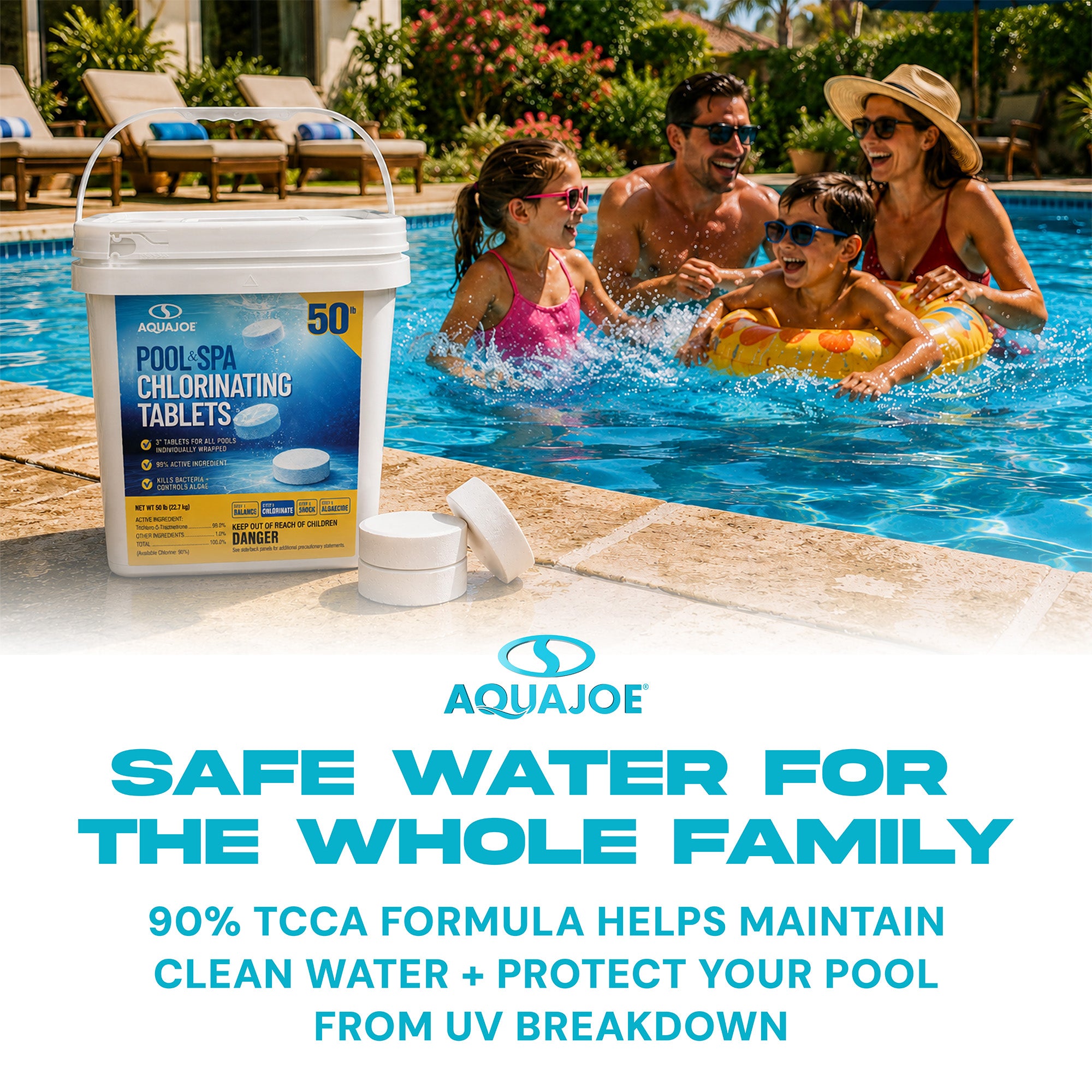 Aqua Joe Pool and Spa Chlorinating Tablets, 3-Inch, 90% Chlorine, 50 Lb Bucket - VMInnovations