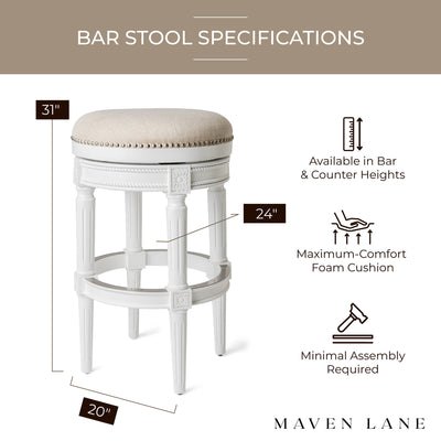 Maven Lane Pullman Swivel Stool, Alabaster White, Bar Height (Open Box) (2 Pack) - VMInnovations