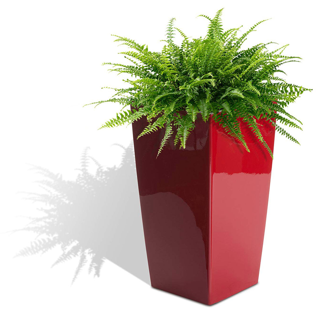 Algreen Modena 22" Inside/Outside Self-Watering Square Planter Pot w/Wheels, Red