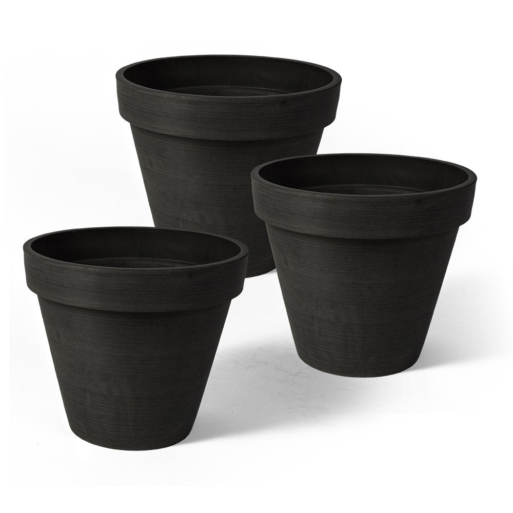 Algreen Valencia 4-Inch Round Banded Planter Pot, Black (3 Pack) (Used)