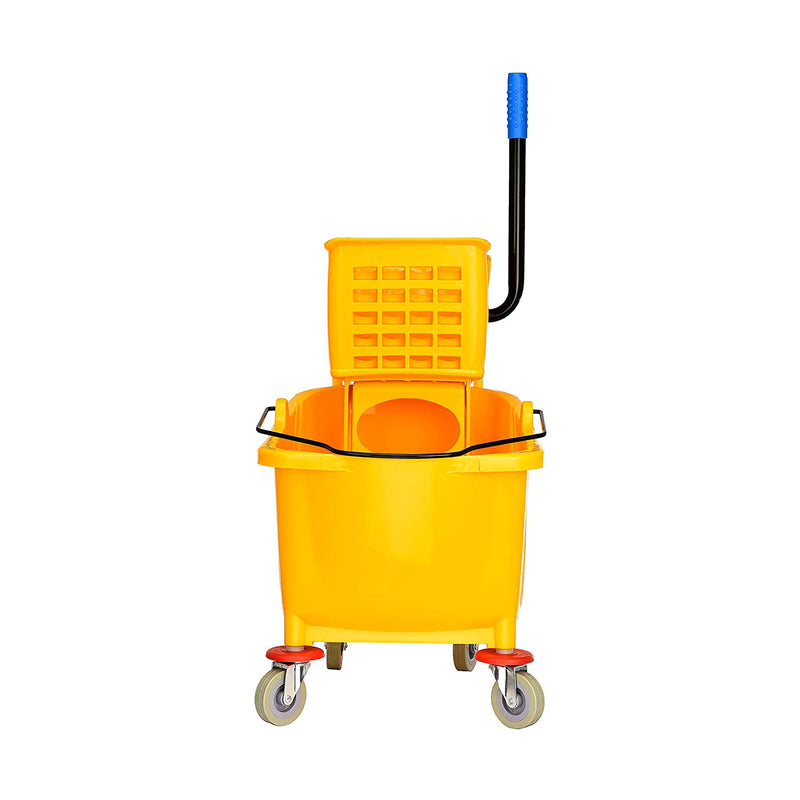 Alpine Industries 36 Quart Heavy Duty Mop Bucket with Wringer & Wheels, Yellow