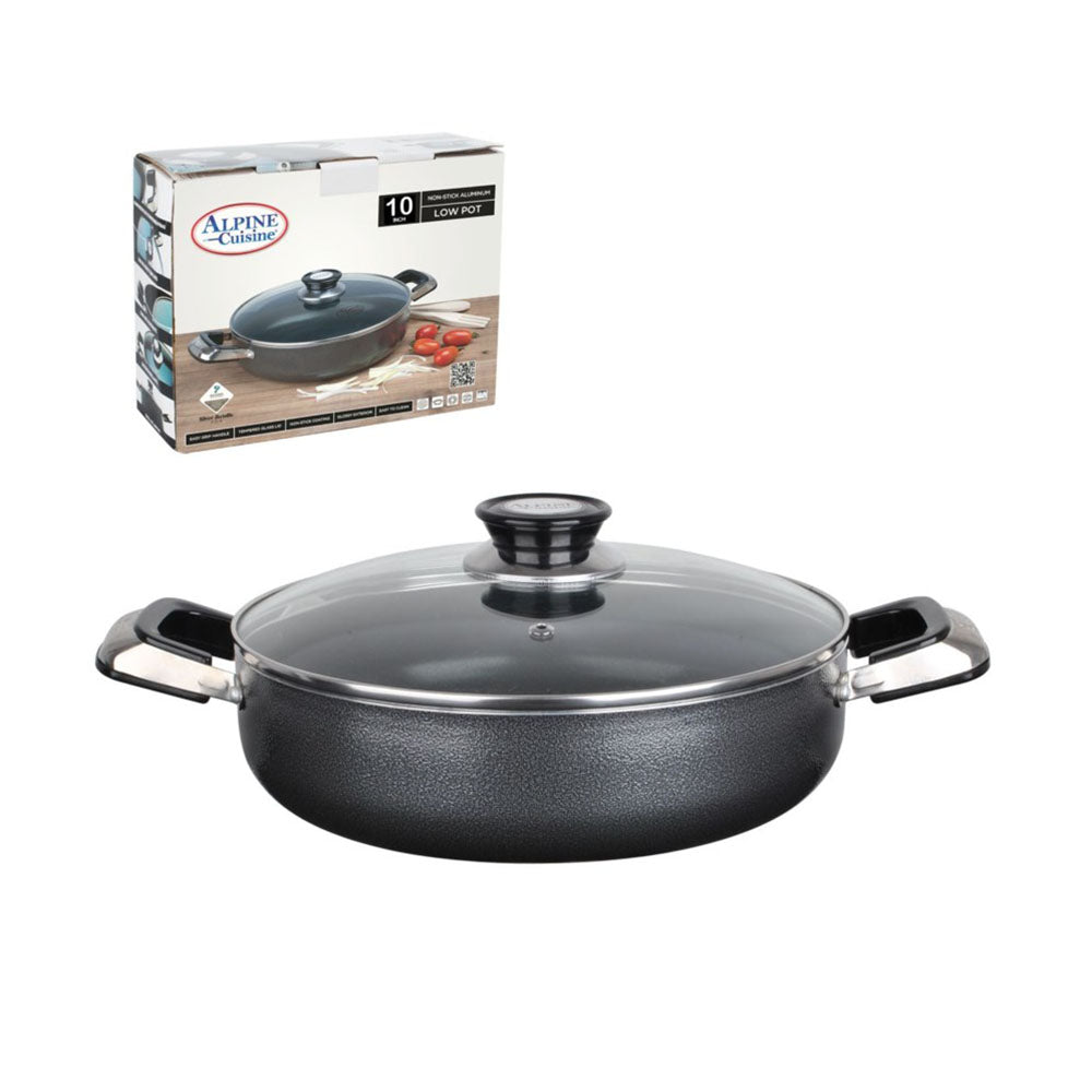 Alpine Cuisine 8 Qt Aluminum Pot with Tempered Glass Lid, Black (Open Box)
