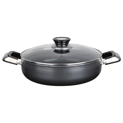 Alpine Cuisine 8 Qt Aluminum Pot with Tempered Glass Lid, Black (Open Box)