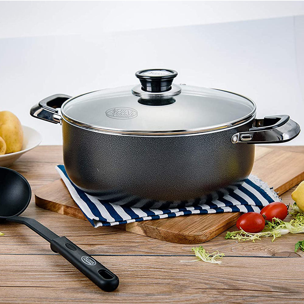 Alpine Cuisine 16 Quart Aluminum Dutch Oven Pot with Glass Lid, Black (Open Box)