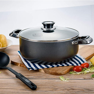 Alpine Cuisine 16 Quart Aluminum Dutch Oven Pot with Glass Lid, Black (Open Box)
