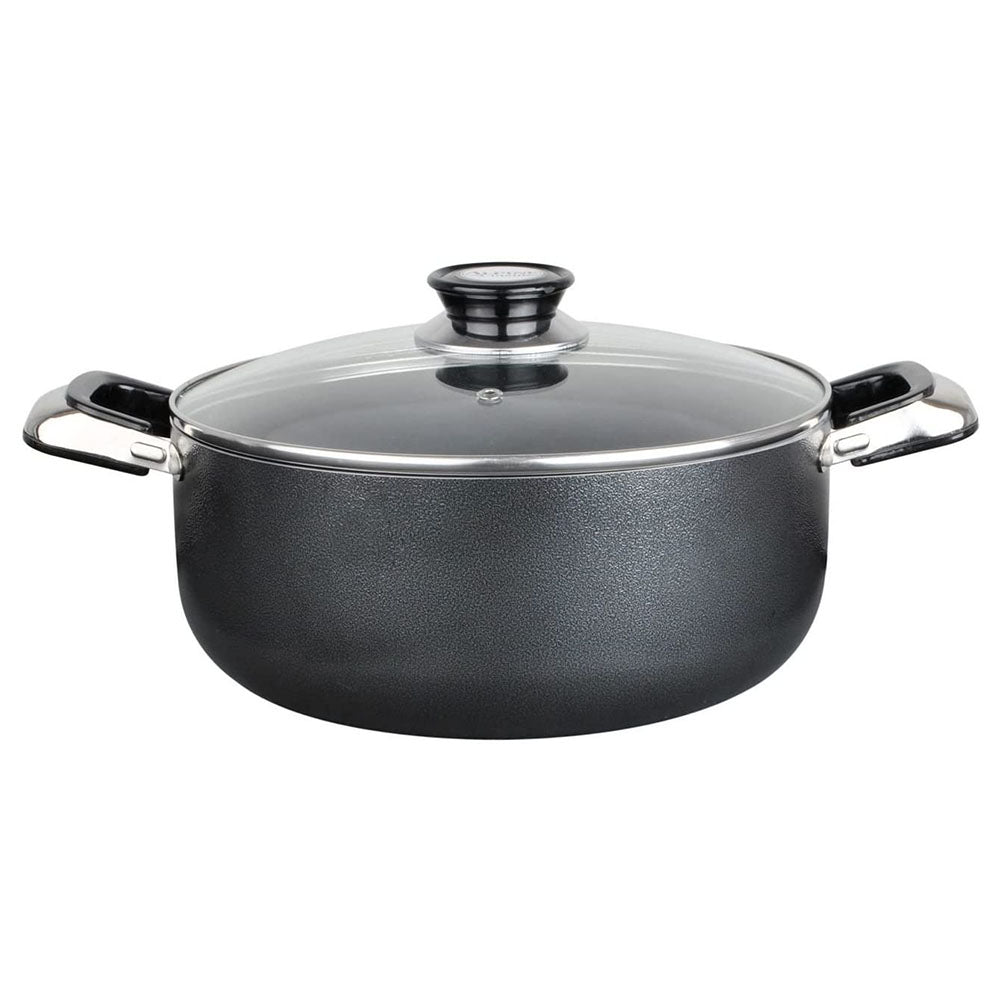 Alpine Cuisine 4 Quart Aluminum Dutch Oven Pot with Glass Lid, Black (Open Box)