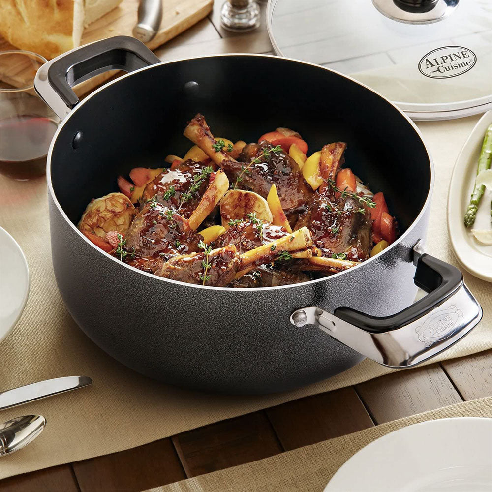 Alpine Cuisine 5 Qt Aluminum Non-Stick Dutch Oven Pot with Lid, Black (Open Box)