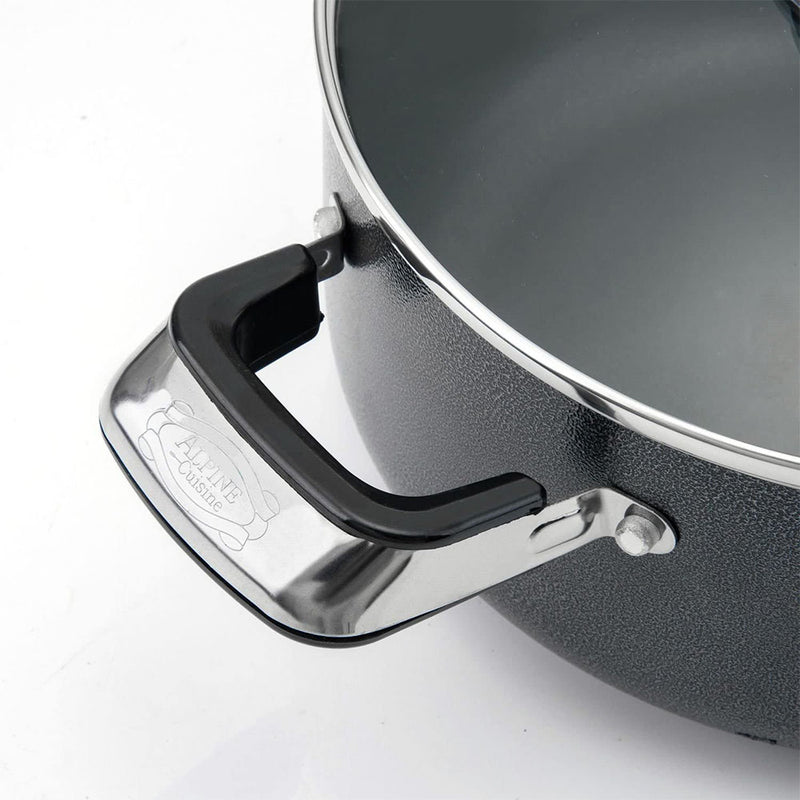 Alpine Cuisine 22Q Aluminum Non-Stick Dutch Oven Pot with Glass Lid, Black(Used)