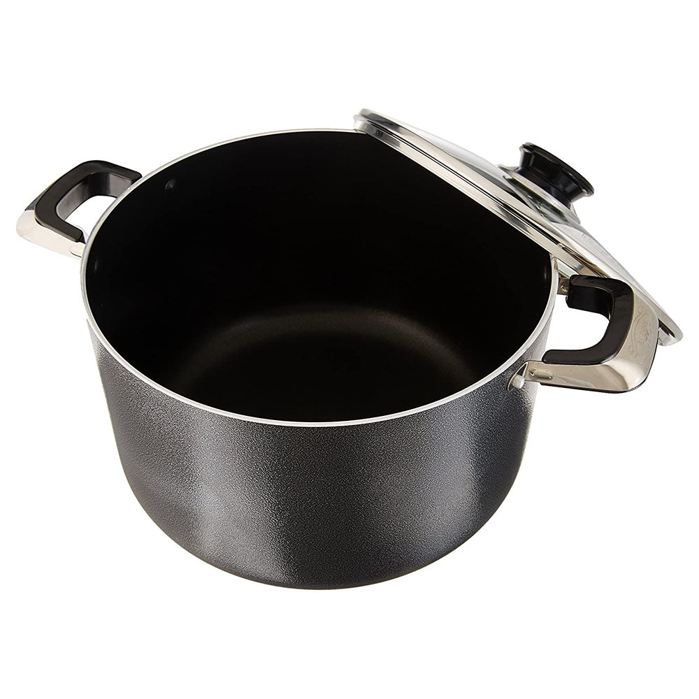 Alpine Cuisine 22 Qt Aluminum Dutch Oven Pot with Glass Lid, Black (Open Box)