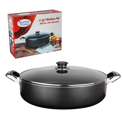 Alpine Cuisine 10 Quart Aluminum Pot with Tempered Glass Lid, Black (Open Box)