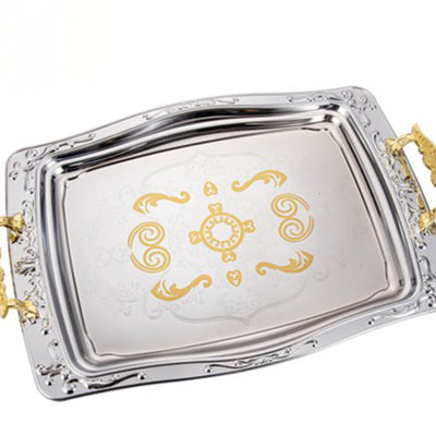 Alpine Cuisine 2 Pc Serving Tray Set with Gold Plated Bottom, Silver (Open Box)