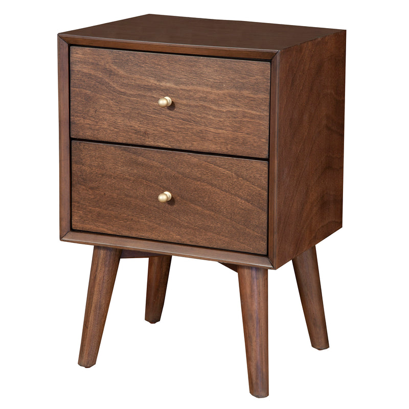 Alpine Furniture Flynn Mid Century 2 Drawer Wood Nightstand, Walnut (For Parts)