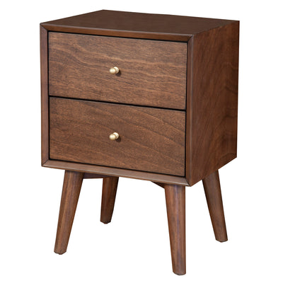 Alpine Furniture Flynn Modern 2 Drawer Wood Chest Nightstand, Walnut (Open Box)