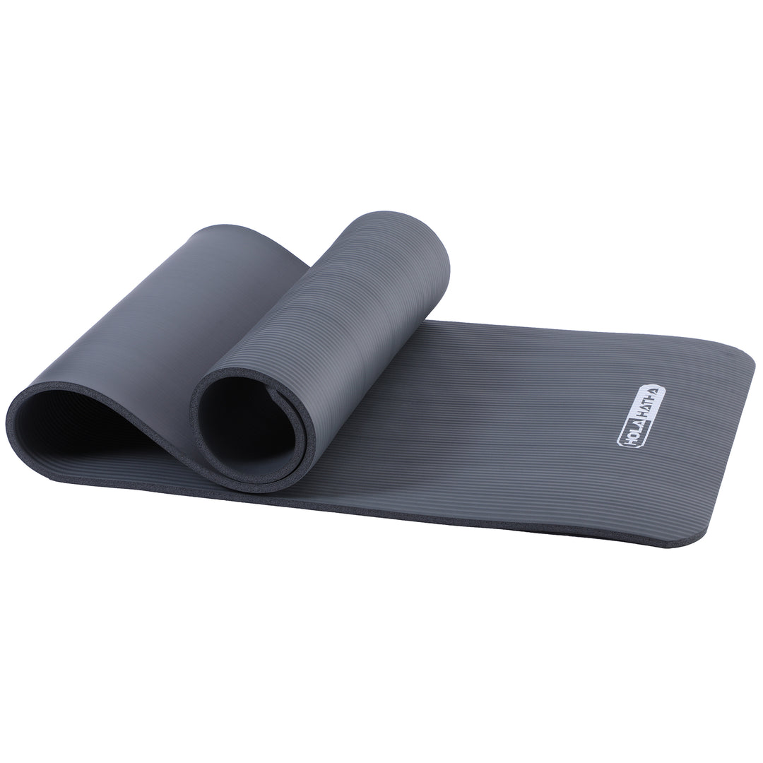 HolaHatha 72 x 24" 0.5" Thick Non Slip Home Workout Yoga Mat, Black (Open Box)